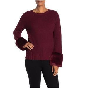 Love Token Knit Sweater with Faux Fur Cuffs